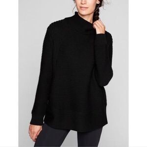 Athleta Merino Wool Funnel Neck Black Long Sleeve Sweater L